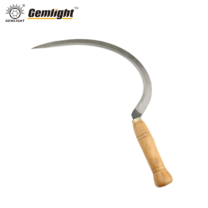 wooden handle serrated palm harvesting sickle with fine teeth and sharp short handle rice cutting